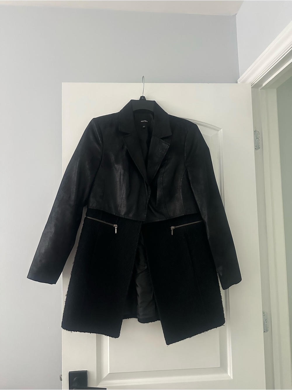 Black Mixed-Media Trench Coat with Zip Pockets